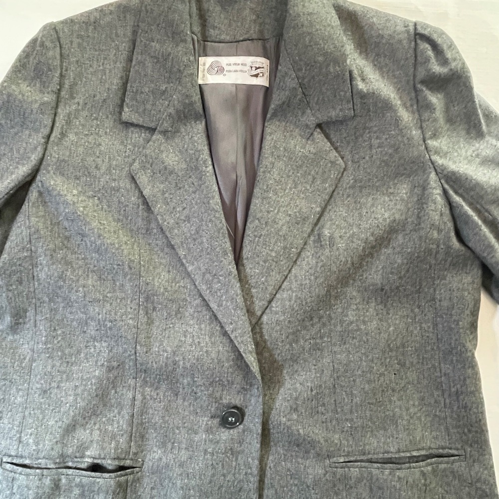 Vintage Wool Blazer Gray Single Button Jacket Size 18 *flaws*